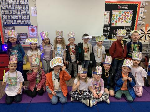 Students from Ms. Orton's PM class showing off their "100 days gear"