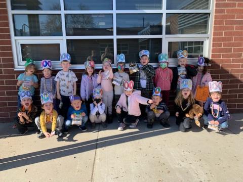 Students from Ms. Mousser's class showing off their "100 days gear"