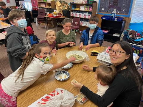 Students from the 5th grade making traditional Chinese food