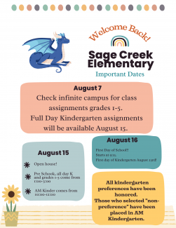  Check infinite campus for class assignments grades 1-5.  Full Day Kindergarten assignments will be available August 15.  All kindergarten preferences have been honored.  Those who selected "non-preference" have been placed in AM Kindergarten. 